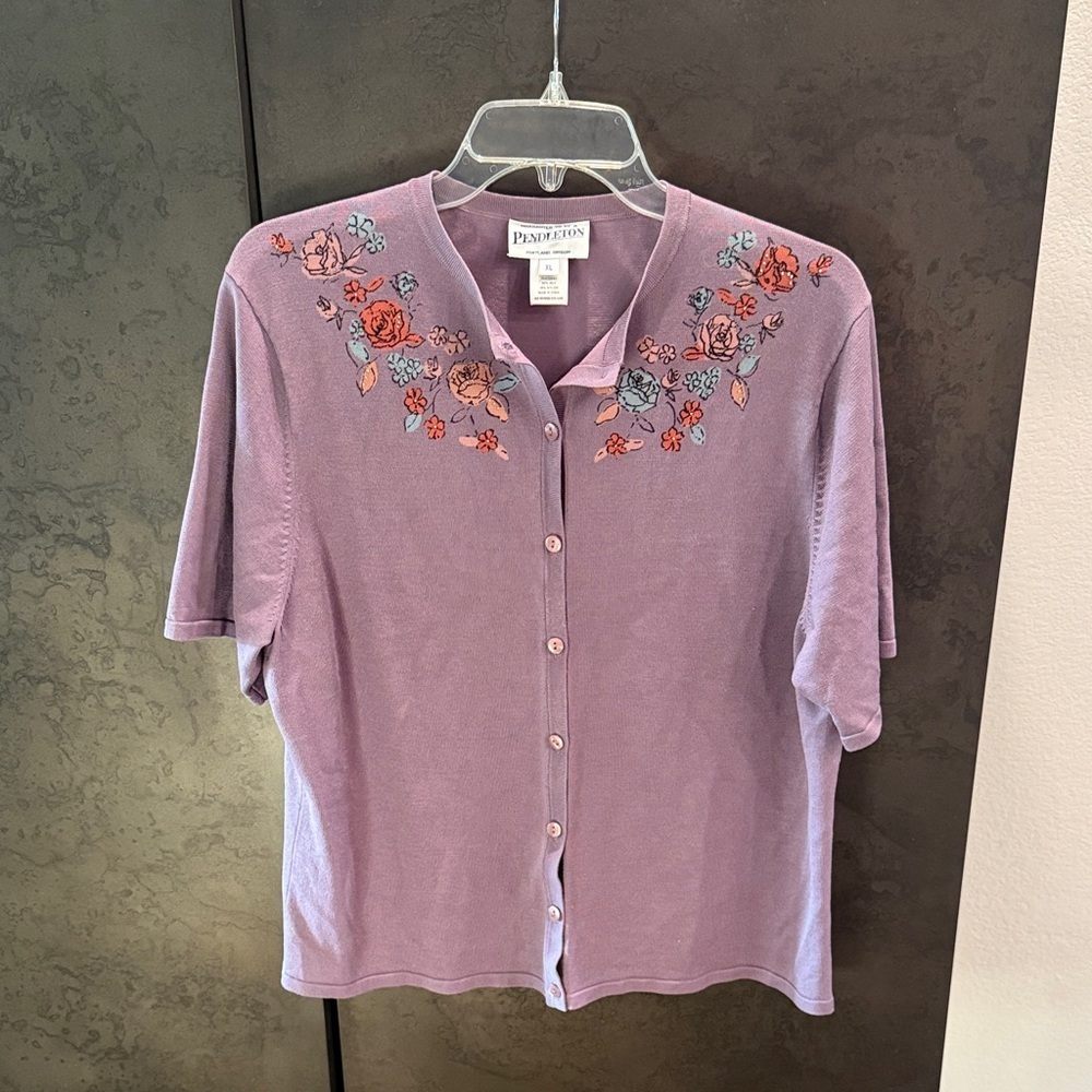 Pendleton Women's Lavender Floral Button Down Shirt Cardigan